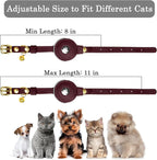 OOPSDOGGY Reflective Leather AirTag Cat Collar with Bell - Non Breakaway Adjustable Pet Collar with Apple Air Tag Holder - Lightweight GPS Kitten Collars for Small Dogs Puppy (Burgundy)