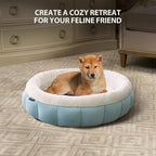 BALANCE Cat Beds for Indoor Cats, Washable Round Dog Bed, Donut Dog Bed with Anti-Slip Bottom for Small Dogs, 28 Inches, Dream Blue