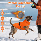 Extra Large Dog Coat, Warm Dog Winter Jacket, Waterproof Dogs Snowsuit with Foldable High Collar, Reflective Strips, Adjustable Hook & Loop Closure - Ideal for Cold Weather - Orange 4XL