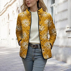 LIZALIG Women's Cropped Puffer Jacket Lightweight Floral Print Long Sleeve Padded Quilted Puffy Cardigan Coat