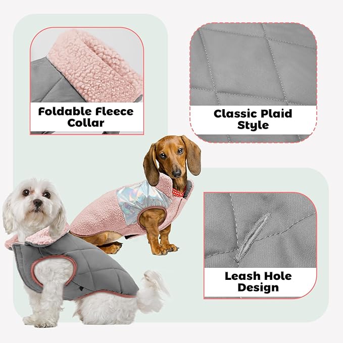 EMUST Dog Snow Jacket, Sweater for Dogs, Windproof Waterproof Fleece Lining Extra Warm Coats for Dogs, Pink, M