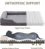 Bedfolks Orthopedic Dog Bed, Waterproof Dog Sofa Bed for Large Dogs, Egg Foam Pet Couch Bed with Removable Washable Cover and Nonslip Bottom, Dark Grey