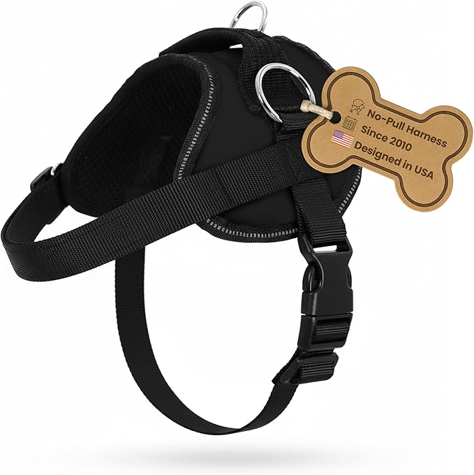 Bark Appeal Black No-Pull Dog Harness for Large to Extra Large Sized Pets – Adjustable, Reflective Vest with 3 Leash Clips for Added Control, Easy Walks & Training – XL