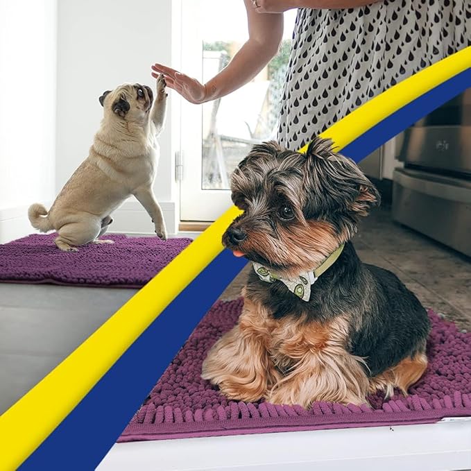 Muddy Mat® AS-SEEN-ON-TV Highly Absorbent Microfiber Door Mat and Pet Rug, Non Slip Thick Washable Area and Bath Mat Soft Chenille for Kitchen Bedroom Indoor and Outdoor - Dark Purple 24" x 120"