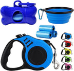 Heavy Duty Retractable Dog Leash - 16FT Blue, Tangle-Free Nylon Tape, Anti-Slip Handle, with Waste Bag Dispenser for Small Dog or Cat up to 26 lbs