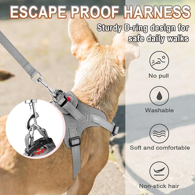 Dog Harness Step in Dog Vest Harness, Reflective Adjustable Puppy No Pull Harness Breathable Soft for Small and Medium Dogs Cats, Grey, S