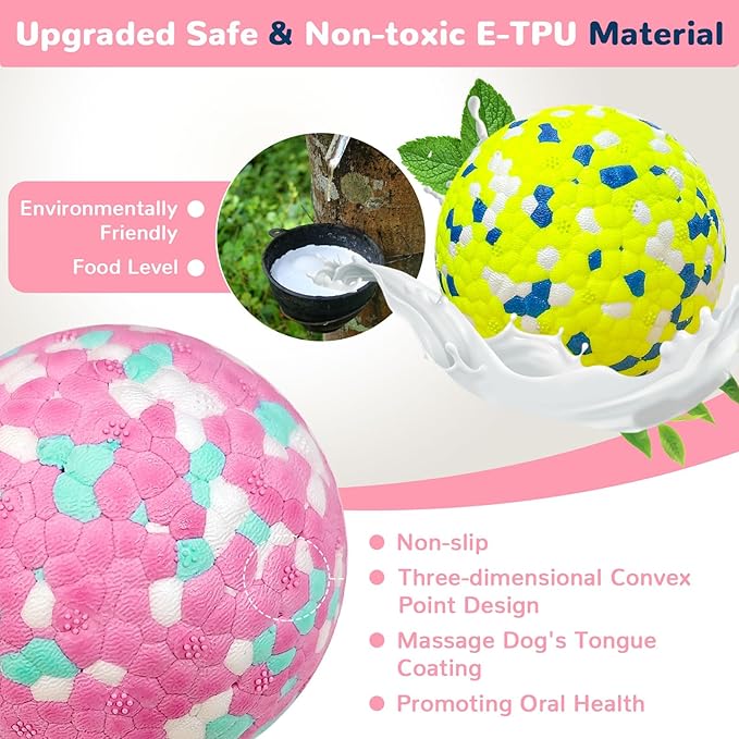 Petcare 2 Pack Dog Balls Toys for Aggressive Chewers Indestructible Tennis Balls for Medium Large Dogs Water Toy Chew Ball Tough Durable Big Dog Toys Bouncing Ball for Dogs to Fetch, Pink+Green