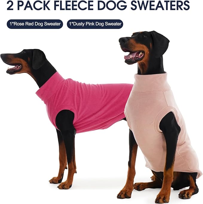 IECOii 2 Pack 4XL Dog Fleece Vest Sweater, Warm Stretchy Doberman Fleece Jacket with Leash Hole for Large Dogs - Winter & Fall Soft Pullover(Size XXXXL, Rose Red & Dusty Pink)