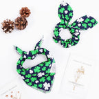 E-Clover Dog Bandana Boy & Matching Scrunchie Set Shamrock Lucky Dog Bandanas Scarf with Bow Hair Ties for Small Puppy Dogs Pet Owner Mom Green Blue