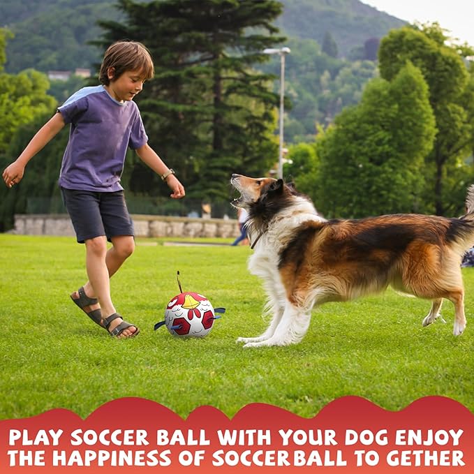 QDAN Dog Toys Soccer Ball with Straps - Durable Extra Large Dog Balls, Beach Pool Water Toys, Herding Balls (9 Inch)