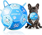 Size 2 Blue Dog Soccer Ball with Straps Eye-Catching Bone and Paw Print Design, Ultra-Durable Training Ball for Pets Interactive Outdoor Dog Toy, Perfect for Small to Medium Puppies