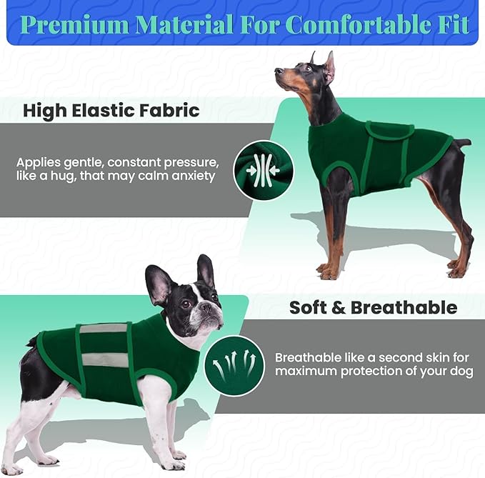 MIGOHI Dog Anxiety Relief Coat,Comfort Anxiety Vest for Dogs,Adjustable Dog Anxiety Calming Wrap for Fireworks,Thunderstorm,Travel,Separation,Anxiety Jacket for Large Dogs,L,Green