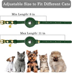 OOPSDOGGY Reflective Leather AirTag Cat Collar with Bell - Non Breakaway Adjustable Pet Collar with Apple Air Tag Holder - Lightweight GPS Kitten Collars for Small Dogs Puppy Girl Boy (Green)