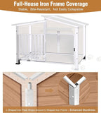 GUTINNEEN Heated Dog House Outdoor with Electric Heating Pad, Insulated Wooden Dog Kennel with 360° Rotating Feeding Bowl, Anti-Chewing Metal Frame, Brown
