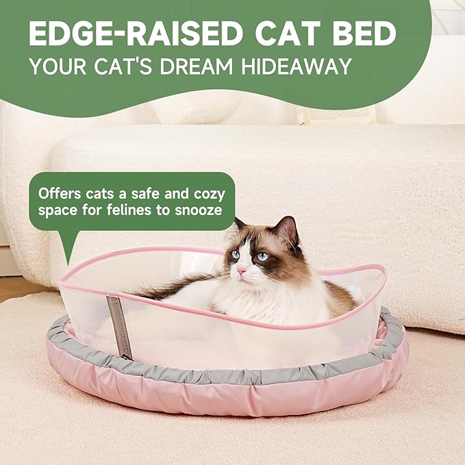 Cat Beds for Indoor Cats, Round Dog Bed for Small Dogs, Puppy, Kitten -Soft Plush Washable Cat Bed Calming with Protective Shield (Pink，21 Inches)