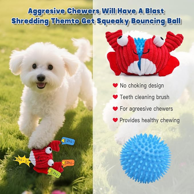 Dog Toys for Aggressive Chewers,Squeaky Dog Toys to Keep Them Busy,No Stuffing Interactive Dog Chew Toys,Suitable for Medium,Large and Small Dogs(red Crabs)