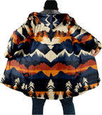 Mens Aztec Print Hoodie Heavyweight Cotton Fleece Jacket Zip Up Warm Long Sleeve Hooded Winter Midi Coat