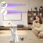 Soarer 3-in-1 Flying Bird Cat Toys - 7Pcs Wooden Cats Wand Toy Fishing Pole Cat Bird Toys Replacements,Interactive Enhanced Suction Cup and Door Hanging Cat String Toys for Indoor Kitten