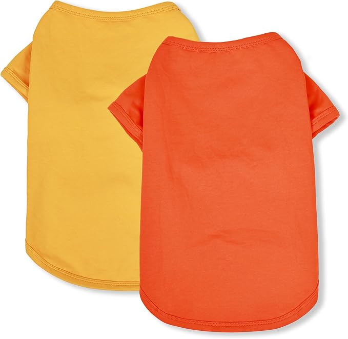 Koneseve Dog Shirts Breathable Cotton Dog Clothes Stretchy T-Shirt for Small Medium Large Dogs Cat Shirt Soft Puppy Outfit Kitten Apparel Pet Pullover Tee Blank Sweatshirt 2-Pack Yellow & Orange 4XL