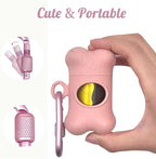 Bone-Shaped Dog Poop Bag Holder for Leash |Dispenser with 135Leak-Resistant Waste Bags & Carabiner Clip（Pink）