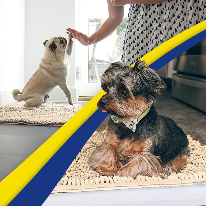 Muddy Mat® Original Dog Door Mat for Muddy Paws, Super Absorbent Microfiber, Non-Slip Washable Pet Rug, Quick Dry Chenille Entryway Carpet, Machine Washable Indoor Outdoor mat, Beige 36"x120"