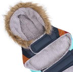 HDE Dog Puffer Jacket Fleece Lined Warm Dog Parka Winter Coat with Harness Hole Navy Retro Stripe - S