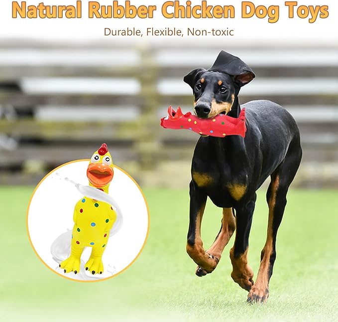 Rubber Chicken Dog Squeaky Toys, Durable Latex Chew Toys for Small Medium Large Size Dogs, Teething Puppy Dogs (2 Pack)
