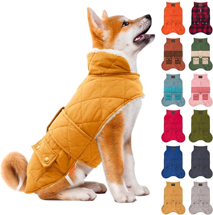 KYEESE Dog Coat Windproof Dog Coats for Small Dogs Soft Pet Sweater for Cold Weather Waterproof Dogs Jacket with Fleece Lined Thick Cat Clothes with Pocket Warm Pet Winter Puffer Coat with Leash Hole