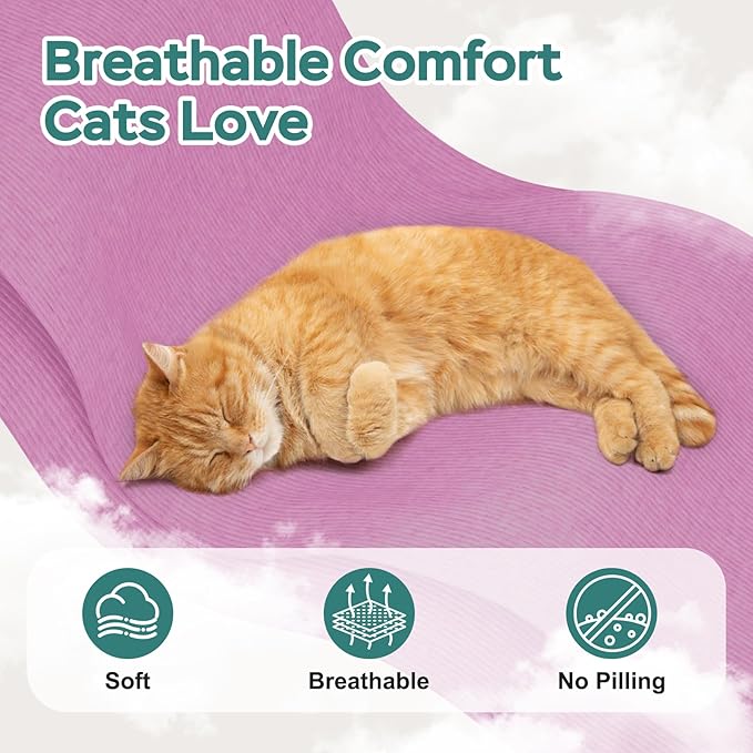 Self-Adhesive Cat Grooming Wrap, Cozy Cat Wrap for Cutting Nails, Breathable Anti-Scratch Cat Swaddle Bag for Brushing, Ear Cleaning, Dental Care, Medication, Injections, Pinkish Purple S