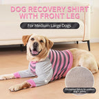 FUAMEY Dog Recovery Sleeve with Elbow Protector,Dogs Shirt Stop Licking Joints,Pet Long Sleeve Suit Protecting Dog's Front Leg Arm Wounds Cover Skin Conditions Pink Stripes XL