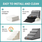 Dog Stairs for Small Dog 22.6" H, Curved Pet Step for Puppy, Older Cat, Medium Pet Ramp for High Bed, Ladder with High Density Foam, Durable, 5 Step, 15.7x33x22.6 inch, Grey