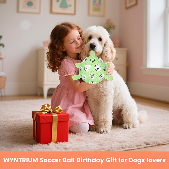 Dog Toy Soccer Ball with Grab Tabs, Durable Dog Soccer Ball, Dog Birthday Toys for Medium & Large Dogs, 8 Inch