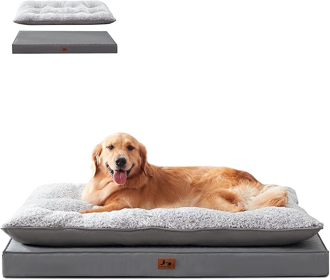 Orthopedic Dog Bed for Ctrate, Waterproof PillowTop Pet Bed for Medium Large Size Dogs, Egg-Crate Foam Dog Crate Mat with Removable Washable Cover, 2-Layers Kennel Pad 47"L x 39"W, Dark Grey