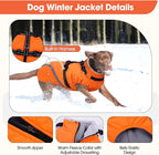 BRKURLEG Dog Winter Jackets for Large Dogs, Dog Coat with Harness Built in, Dogs Snowsuits with Zipper, Waterproof Windproof Pet Puffer Jacket Fleece Vest for Beagle, Pitbull, Orange XL