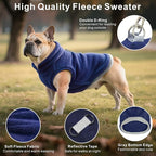 Idepet 2 Pack Dog Fleece Vest Sweater Warm Pullover Jacket with D-Ring Leash Reflective Winter Coat Hoodie for Puppy Cat French Bulldog Pug Chihuahuas Yorkies Dachshunds(Black&Blue,Small)