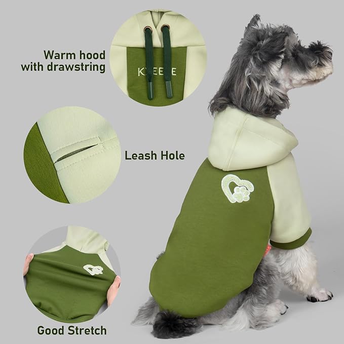 KYEESE Dog Hoodie Stretchy Dog Clothes Medium Size Dog Pets Coat with Drawstring Warm Pets Sweater Soft Dogs Winter Coat Pet Clothes with Leash Hole Comfort Pet Sweatshirt for Cold Weather