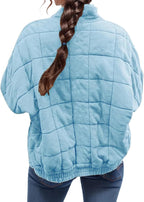 LIZALIG Warm Padded Coat for Women Full Zip Quilted Jackets Winter Oversized Causal Solid Color Stand Collar Pockets Coat
