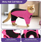 SUNFURA Hair Sticky Cat Clothes, Cat Sweater for Cats Only, 4-Legged Fleece Sweaters Kitten Pajamas Reduce Shedding Fur, Warm Pullover Shirts for Cats, Pink M