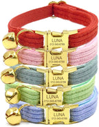 Personalized Cat Collar with Engraved Name and Phone Number - Customizable Kitten Collars for Boys and Girls (Stripe Velvet)