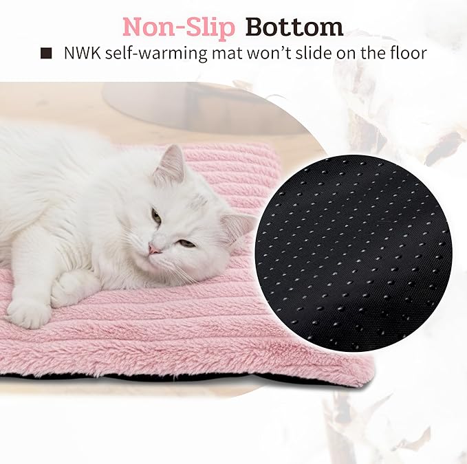 NWK Pack of 4 Fluffy Self Warming Cat Mat, Cat Blanket, Thermal Dog Mat, Washable, Non-Slip Bottom for Sofa & Crate & Kennel & Car Seat (Blush Pink, Small (19'' X 15'' X 0.7''))