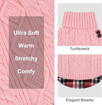 KYEESE Dog Sweater Stretchy Knitwear Cat Clothes Soft Pullover Dog Sweaters for Small Dogs Girl Comfy Pet Coat for Fall Winter Cold Weather Warm Turtleneck Small Dogs Sweater with Gingham Patchwork