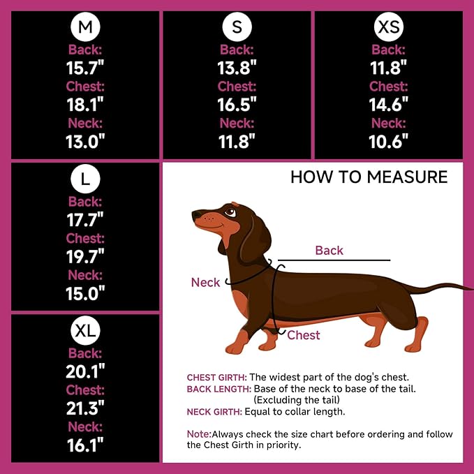 DORA BRIDAL Dachshund Coat, Fleece Lined Dog Winter Coat, Warm Dog Coats with Reflective Strips, Adjustable Waterproof Pet Jacket Clothes, M
