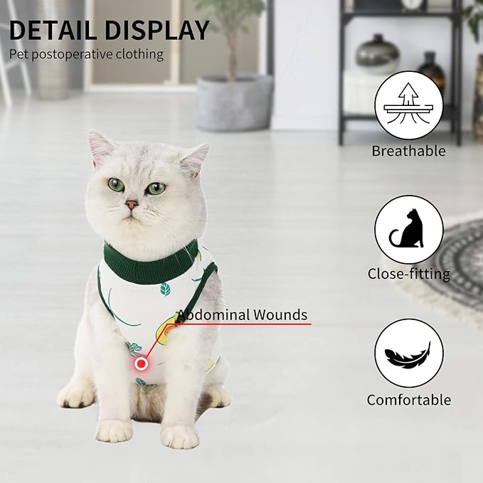 Cat Professional Surgical Recovery Suit,E-Collar Alternative for Cats Dogs,After Surgery Wear, Pajama Suit,Home Indoor Pets Clothing (S(3.3-5.5lbs), Avocado)