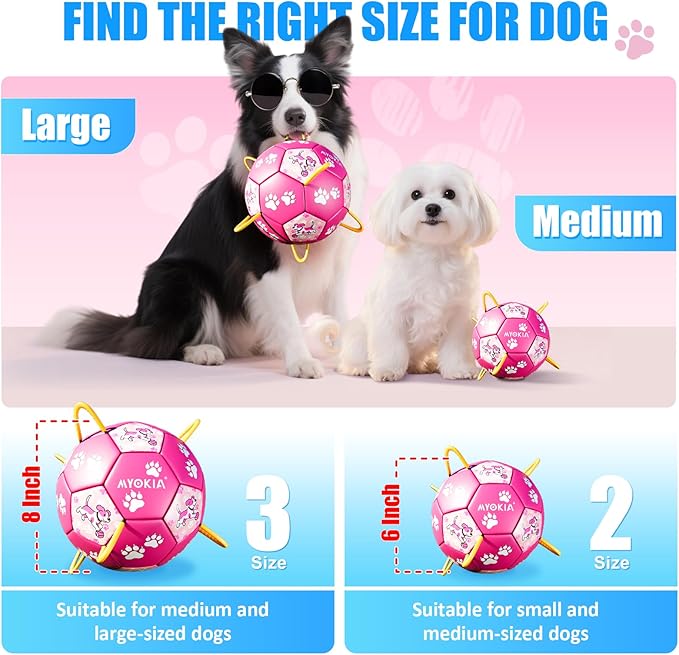 Size 2 Pink Dog Soccer Ball with Straps Durable Training Ball for Pets, Interactive Outdoor Dog Toy for Small to Medium Puppies Essential Pet Supplies