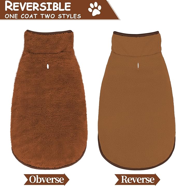 Malier Dog Winter Coat, Reversible Fleece Dog Cold Weather Coats, Windproof Warm Snow Puppy Jacket Vest Pet Clothes for Small Medium Large Dogs (Brown, Large)