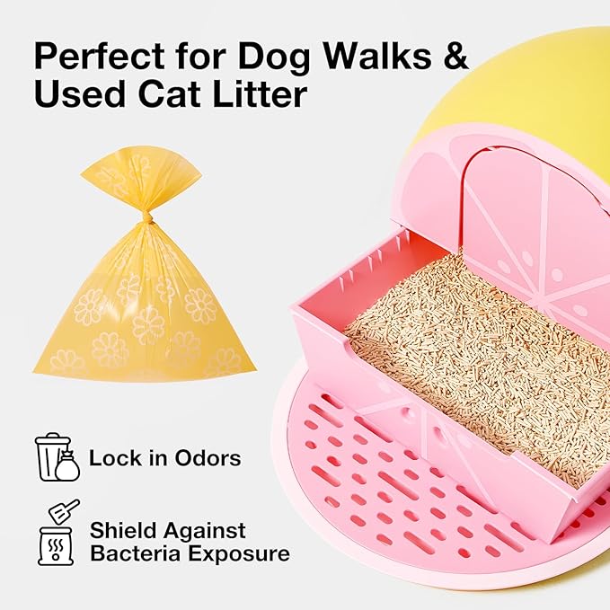 VETRESKA Dog Poop Bag Dispenser with Daisy Scented Waste Bags Leak-proof and Extra Thick Poop Bags for Dog Walking and Cat Litter 1 Holder and 105 Bags (7 Refill Rolls)