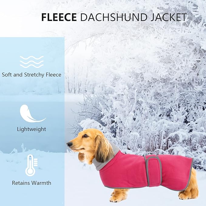 Geyecete Dachshund Sweaters, Perfect Dachshund Winter Coat with Padded Fleece Lining and High Collar, Dogs Snowsuit with Adjustable Bands - Pink - L