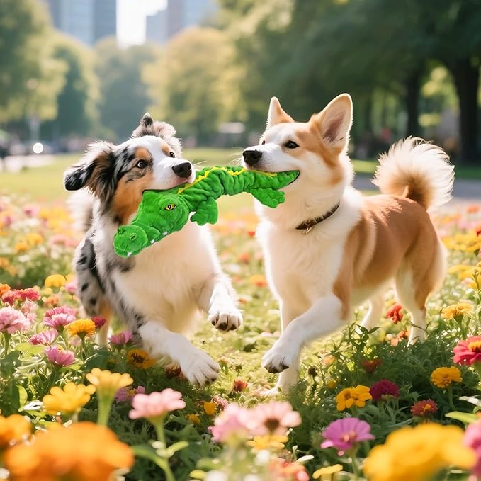 Dog Toys,Stuffed Squeaky Toys Animal Crinkle Plush Toy for Small, Middle, Large Dogs, Chew Interactive Dog Toys to Keep Them Busy,Big Pet Toys for Tug of War Game,Crocodile