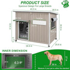 Dog House Outdoor Weatherproof & Wooden Dog Kennel with Chew-Proof Iron Frame，Removable Floor, Adjustable Vent Window, Easy Assembly for Medium Dogs (43.3" L x 29.5" W x 33.5" H)