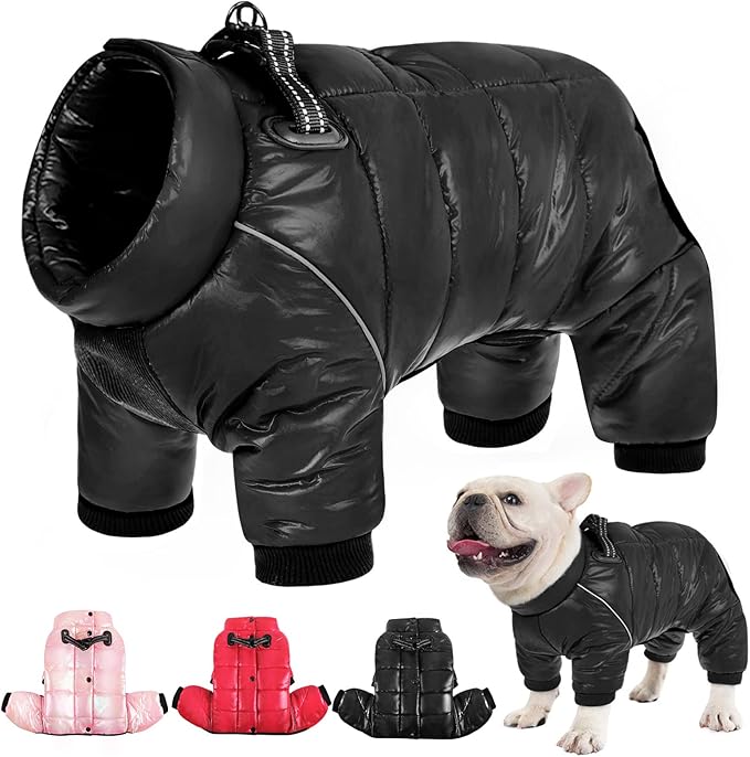 AOFITEE Dog Coat, Waterproof Dog Jacket for Winter, Warm Fullbody Dogs Snowsuit, Winter Coat for Small Dogs, Zip Up Pet Puffer Jacket Fleece Vest, Outdoor Reflective Cold Weather Pet Coats, Black S